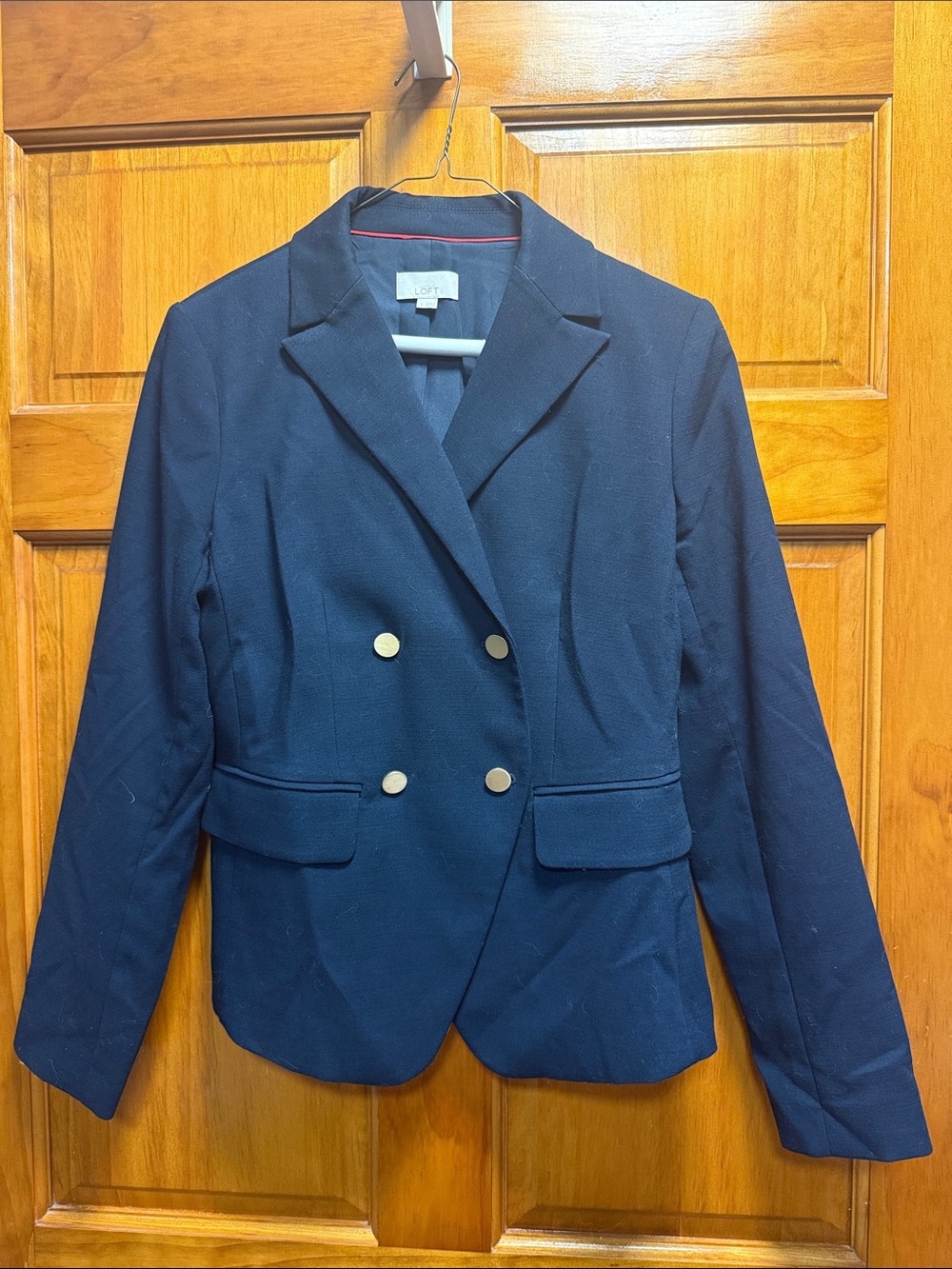LOFT Navy Double-Breasted Blazer with Gold Buttons
